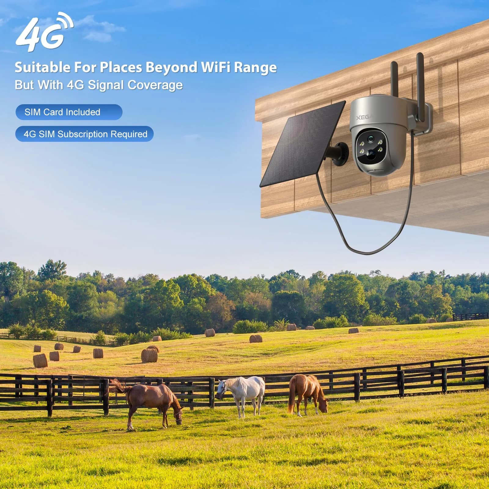 Xega 4G LTE Cellular Security Camera with Solar Panel & 128GB TF Card Support | 2K HD PTZ Night Vision Motion Detection - view 2