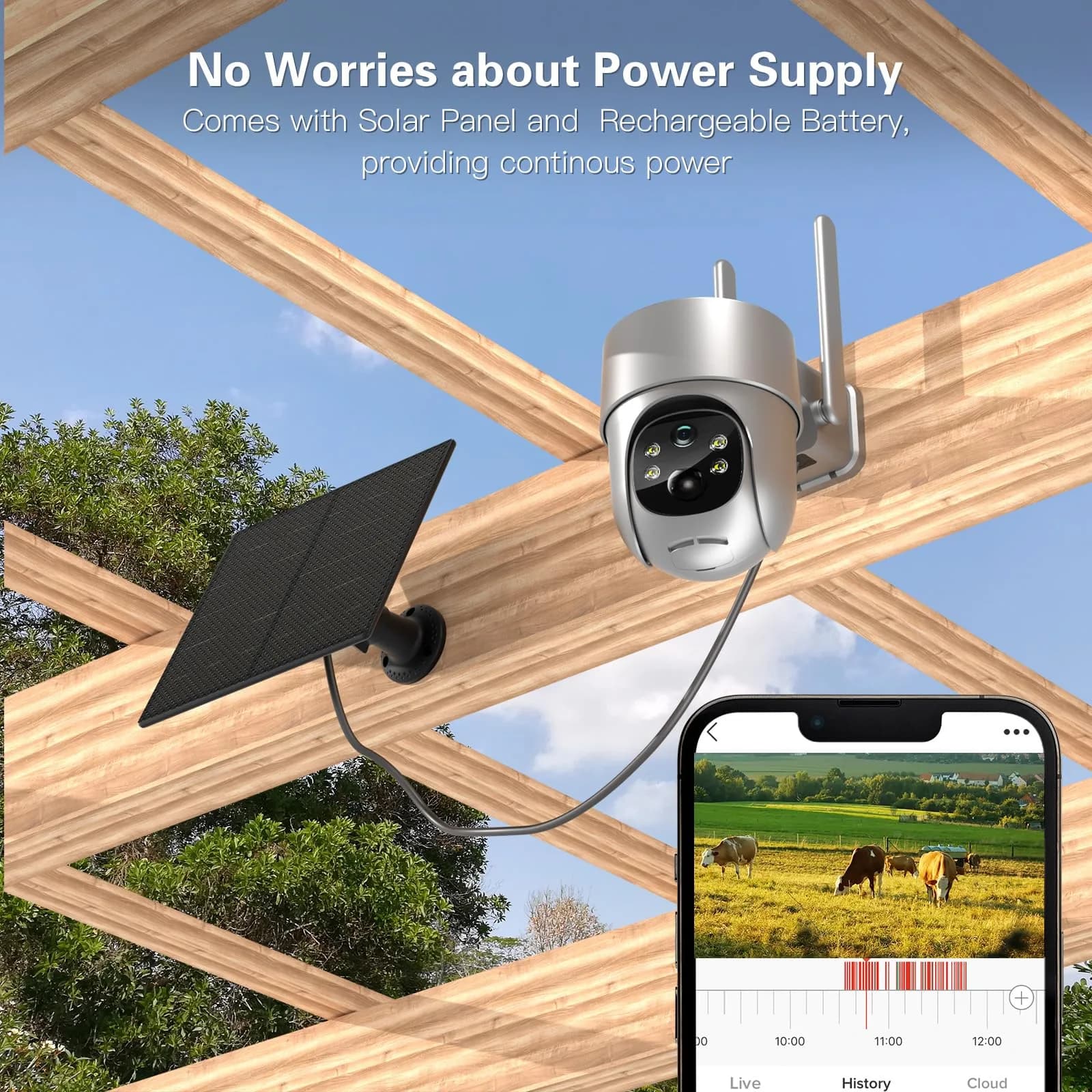 Xega 4G LTE Cellular Security Camera with Solar Panel & 128GB TF Card Support | 2K HD PTZ Night Vision Motion Detection - view 4