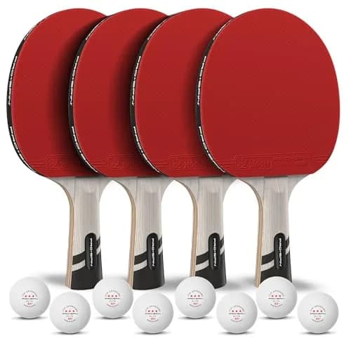 PRO-SPIN 4-Player Carbon Fiber Ping Pong Paddle Set with 8 ITTF Balls | Shakehand Grip, Red thumbnail 7