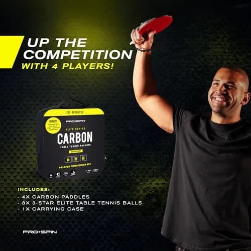 PRO-SPIN 4-Player Carbon Fiber Ping Pong Paddle Set with 8 ITTF Balls | Shakehand Grip, Red thumbnail 8