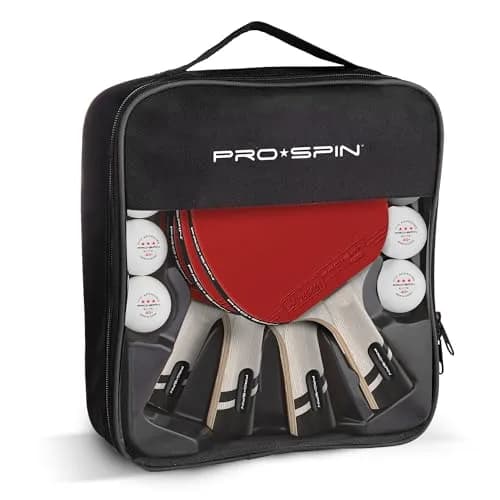 PRO-SPIN 4-Player Carbon Fiber Ping Pong Paddle Set with 8 ITTF Balls | Shakehand Grip, Red thumbnail 2