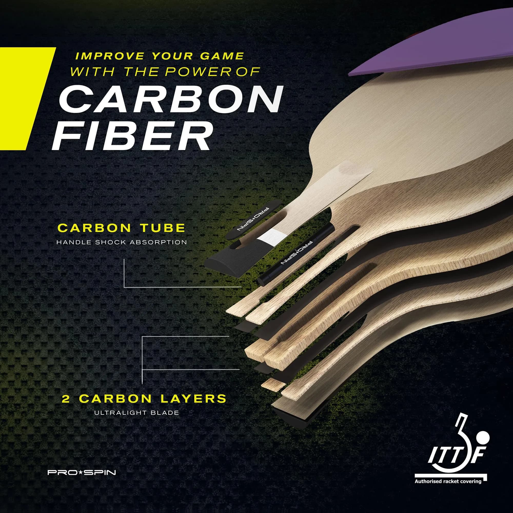 PRO-SPIN Carbon Fiber Table Tennis Rackets - Violet, 1-Pack - view 3