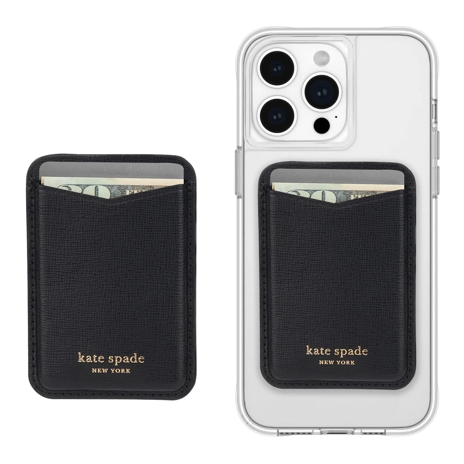 kate spade new york Magnetic Card Holder/Wallet - Black | MagSafe Compatible, Elegant Leather Design