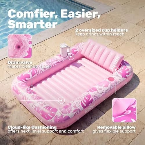 Sloosh Inflatable Tanning Pool Lounger Float 70" x 46" | Ergonomic Solo Comfort Design thumbnail 4