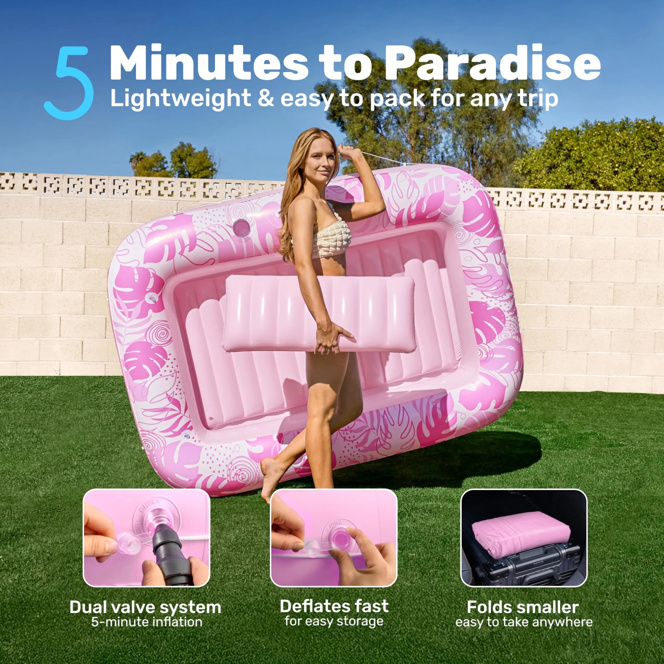 Sloosh Inflatable Tanning Pool Lounger Float 70" x 46" | Ergonomic Solo Comfort Design - view 6