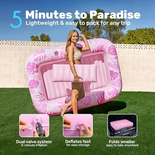 Sloosh Inflatable Tanning Pool Lounger Float 70" x 46" | Ergonomic Solo Comfort Design thumbnail 6