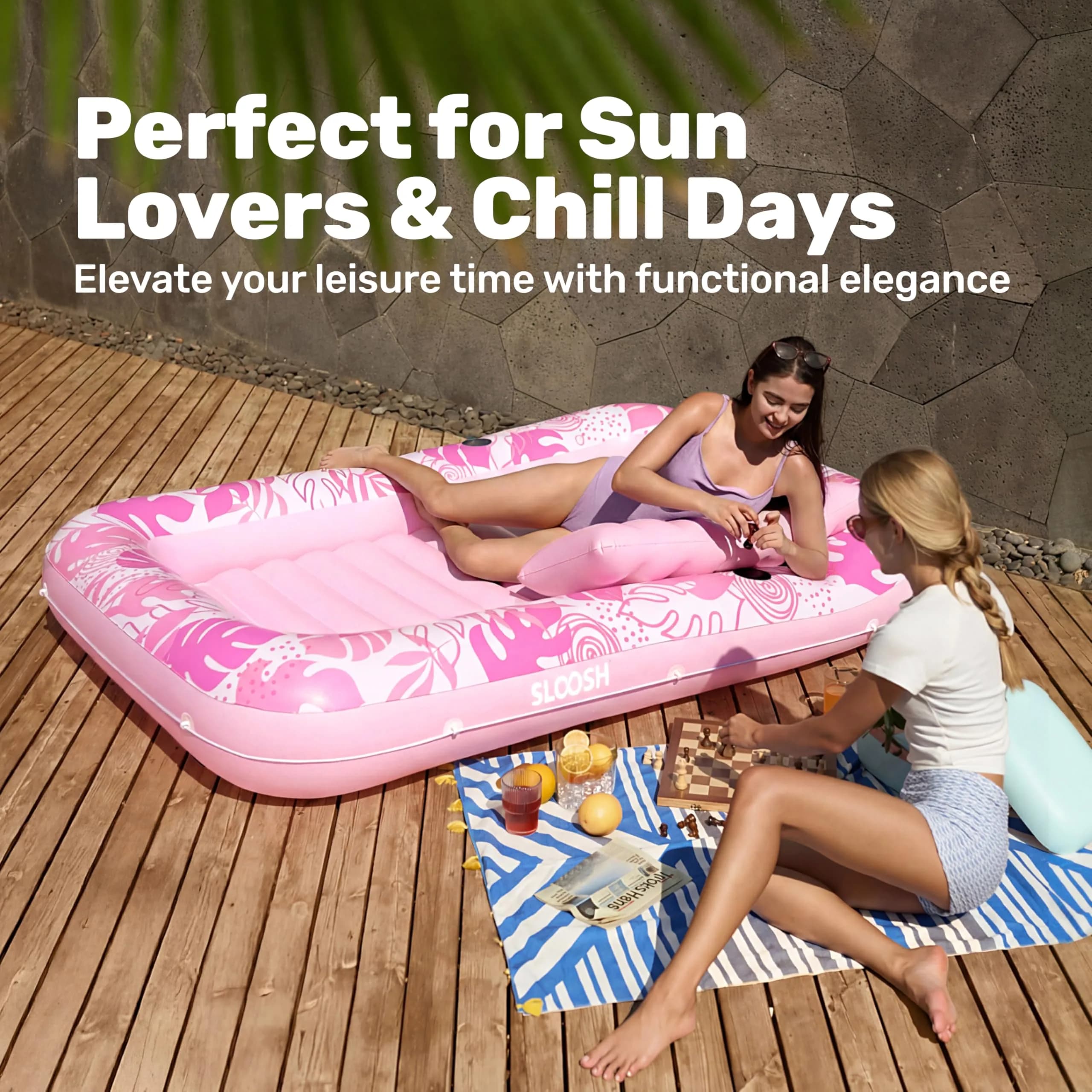 Sloosh Inflatable Tanning Pool Lounger Float 70" x 46" | Ergonomic Solo Comfort Design - view 8