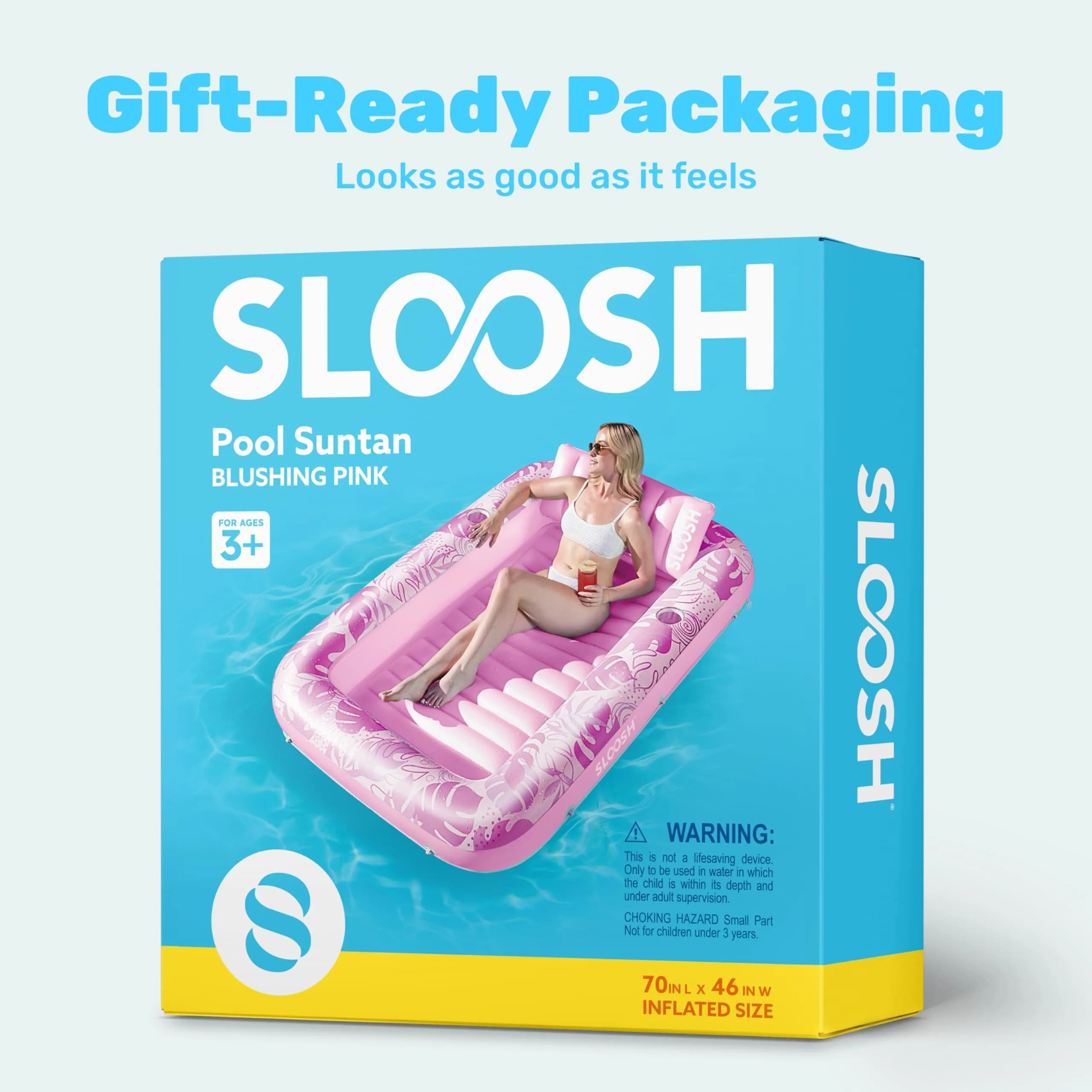 Sloosh Inflatable Tanning Pool Lounger Float 70" x 46" | Ergonomic Solo Comfort Design - view 9