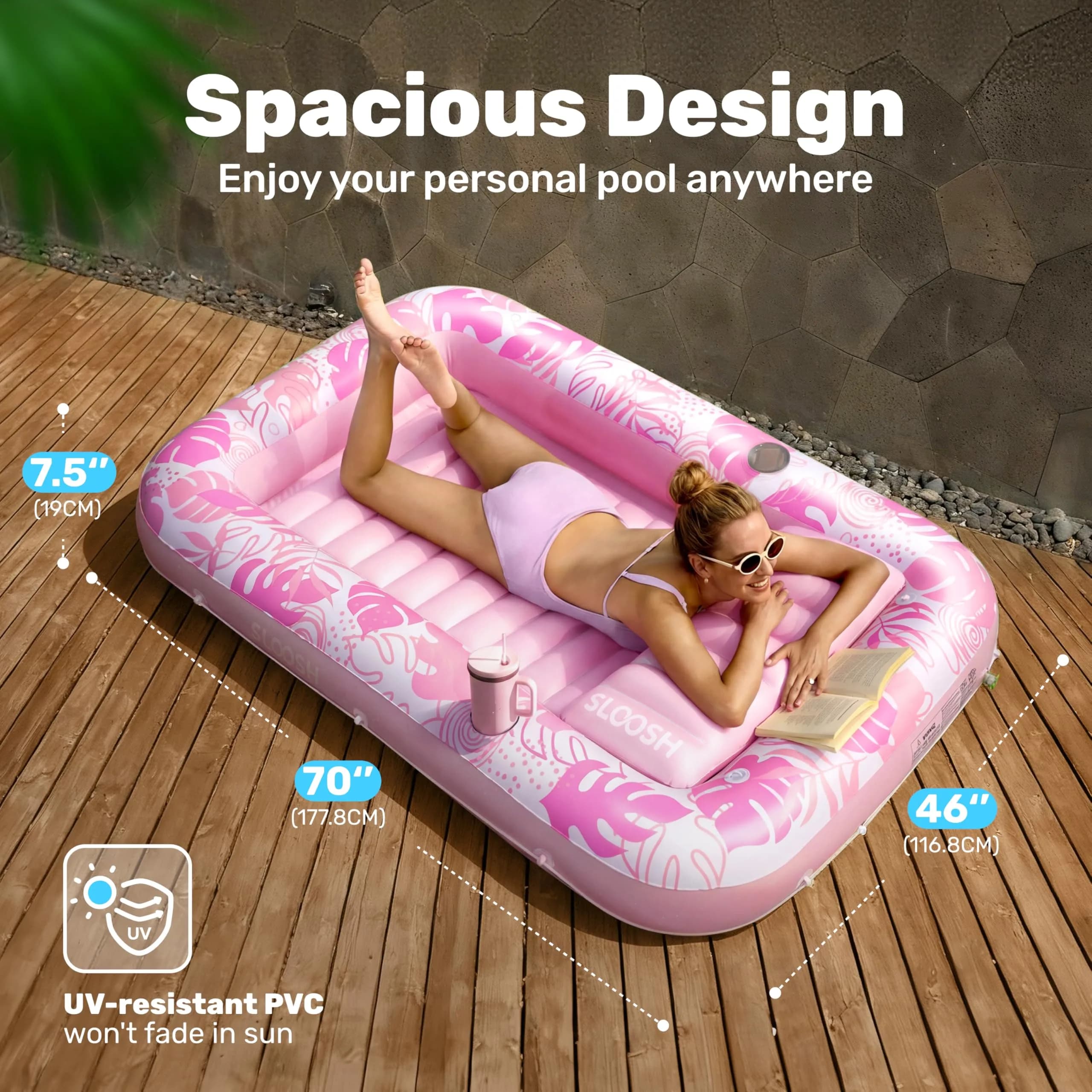 Sloosh Inflatable Tanning Pool Lounger Float 70" x 46" | Ergonomic Solo Comfort Design - view 2