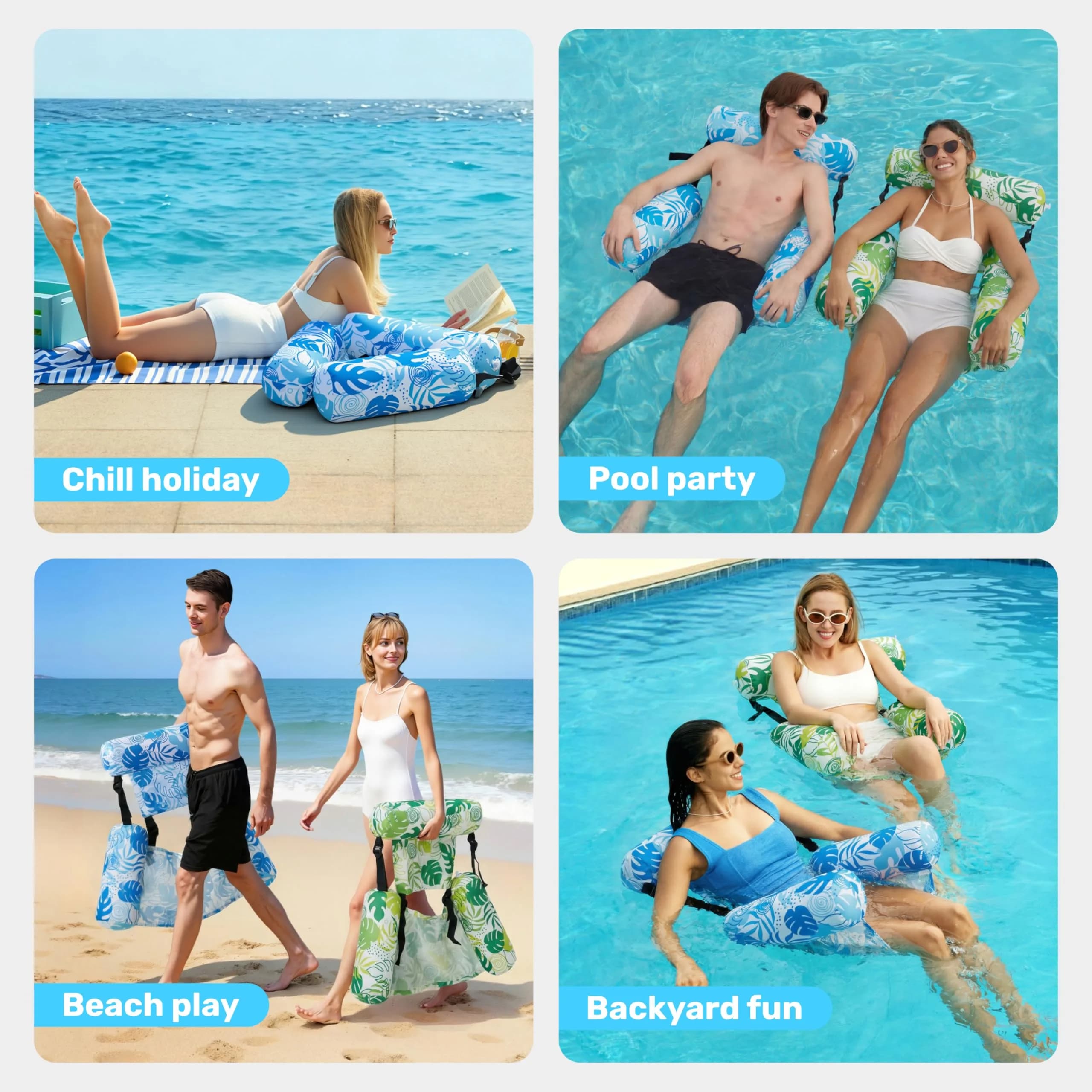 Sloosh Inflatable Pool Floats 2-Pack | 103.7 cm (40.8 in) x 30 cm (11.8 in) x 24 cm (9.4 in) - Summer Leaves - view 8
