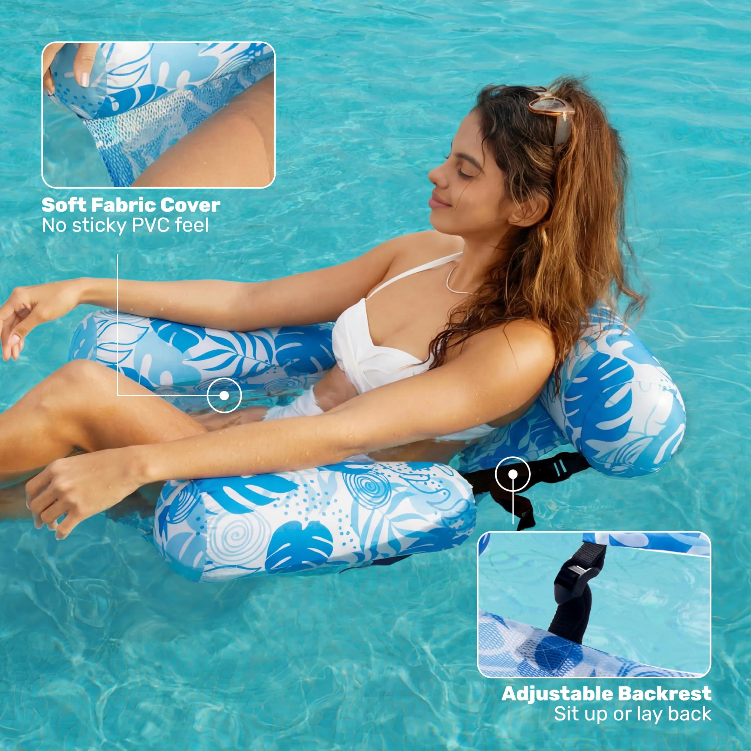 Sloosh Inflatable Pool Floats 2-Pack | 103.7 cm (40.8 in) x 30 cm (11.8 in) x 24 cm (9.4 in) - Summer Leaves - view 4