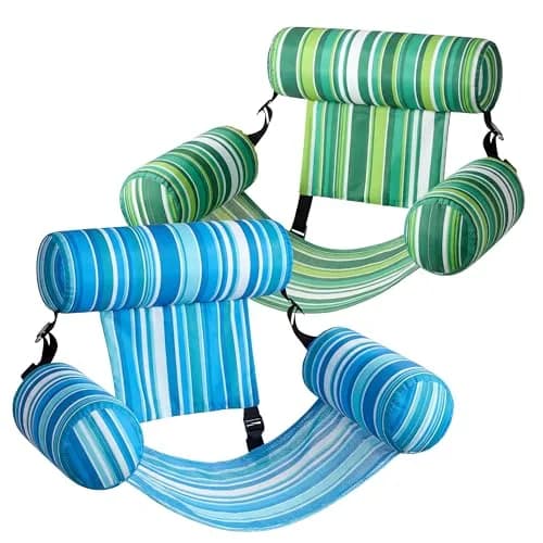 Sloosh Inflatable Pool Lounge Chairs 2-Pack | 250 lb Weight Capacity, Stripe Pattern, Green/Blue thumbnail 1