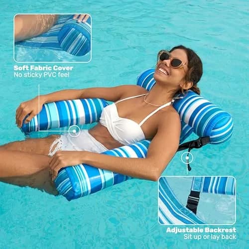 Sloosh Inflatable Pool Lounge Chairs 2-Pack | 250 lb Weight Capacity, Stripe Pattern, Green/Blue thumbnail 4