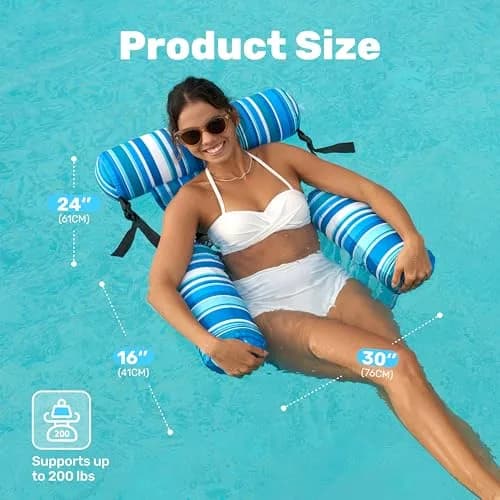 Sloosh Inflatable Pool Lounge Chairs 2-Pack | 250 lb Weight Capacity, Stripe Pattern, Green/Blue thumbnail 5