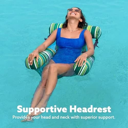Sloosh Inflatable Pool Lounge Chairs 2-Pack | 250 lb Weight Capacity, Stripe Pattern, Green/Blue thumbnail 6