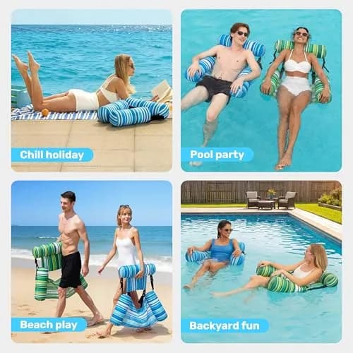 Sloosh Inflatable Pool Lounge Chairs 2-Pack | 250 lb Weight Capacity, Stripe Pattern, Green/Blue thumbnail 7