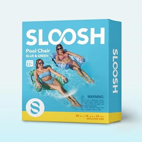 Sloosh Inflatable Pool Lounge Chairs 2-Pack | 250 lb Weight Capacity, Stripe Pattern, Green/Blue thumbnail 8