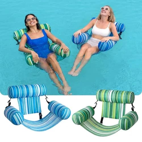 Sloosh Inflatable Pool Lounge Chairs 2-Pack | 250 lb Weight Capacity, Stripe Pattern, Green/Blue thumbnail 2