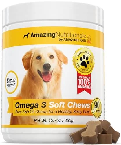 Amazing Omega 3 for Dogs - Fish Oil Soft Chews 90 Bacon Flavored | Skin & Coat Support thumbnail 1