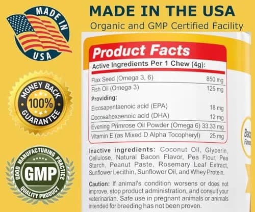 Amazing Omega 3 for Dogs - Fish Oil Soft Chews 90 Bacon Flavored | Skin & Coat Support thumbnail 5