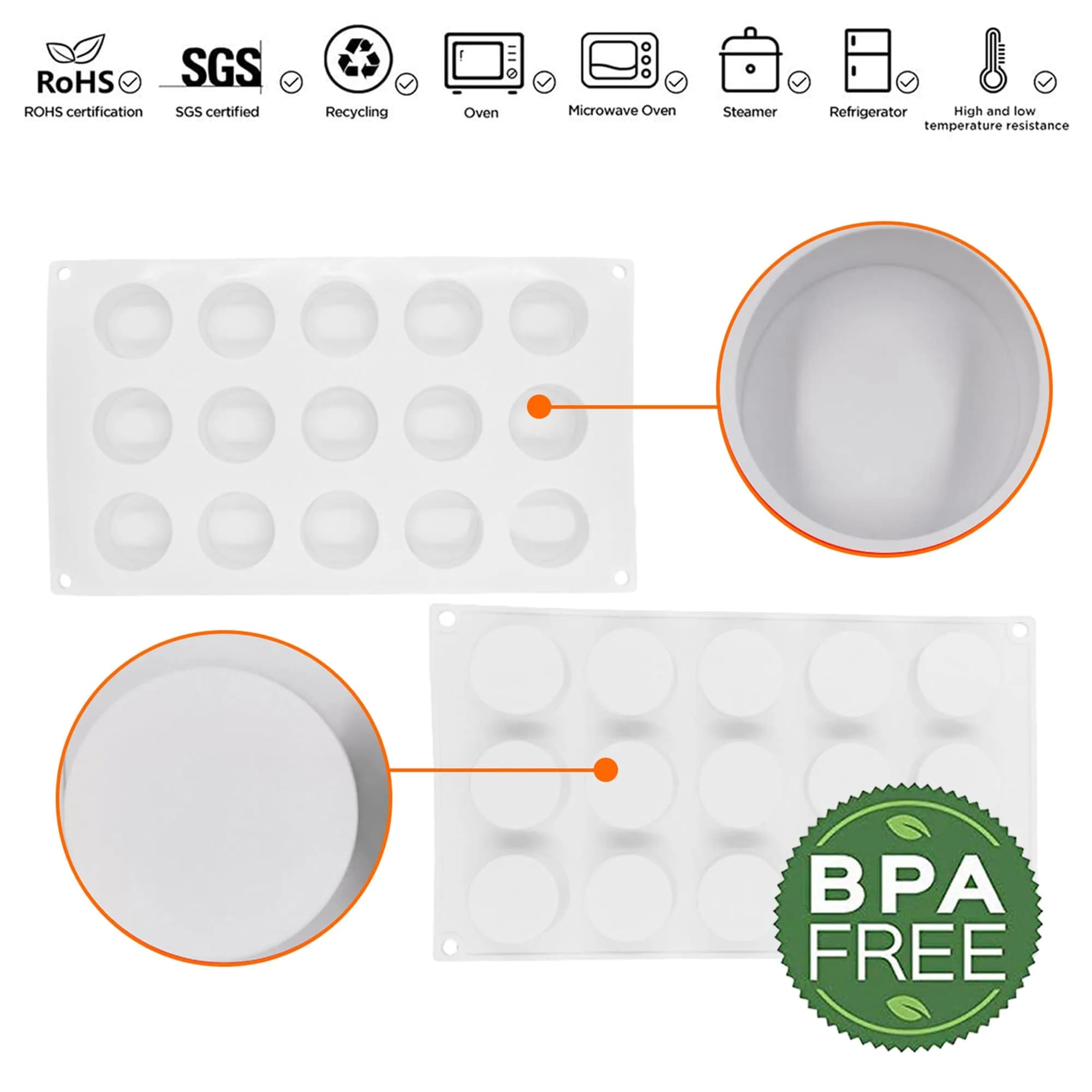 OCPO Kitchen Cylinder Silicone Mold for Baking Mousse Cake, 15 Cavities | Easy Release Dessert & Chocolate Mold - view 3