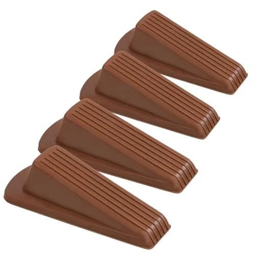 Utron Rubber Door Stopper Wedge 4.8x2.2x1.3in (Brown, 4-Pack) | Grips All Floor Types thumbnail 1