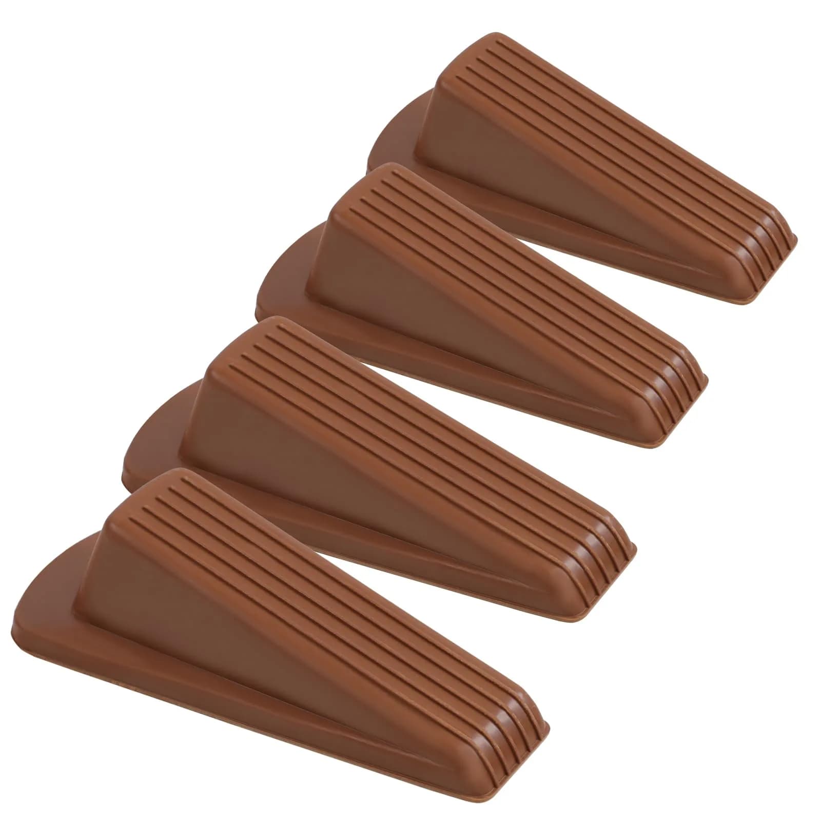Utron Rubber Door Stopper Wedge 4.8x2.2x1.3in (Brown, 4-Pack) | Grips All Floor Types - main product image