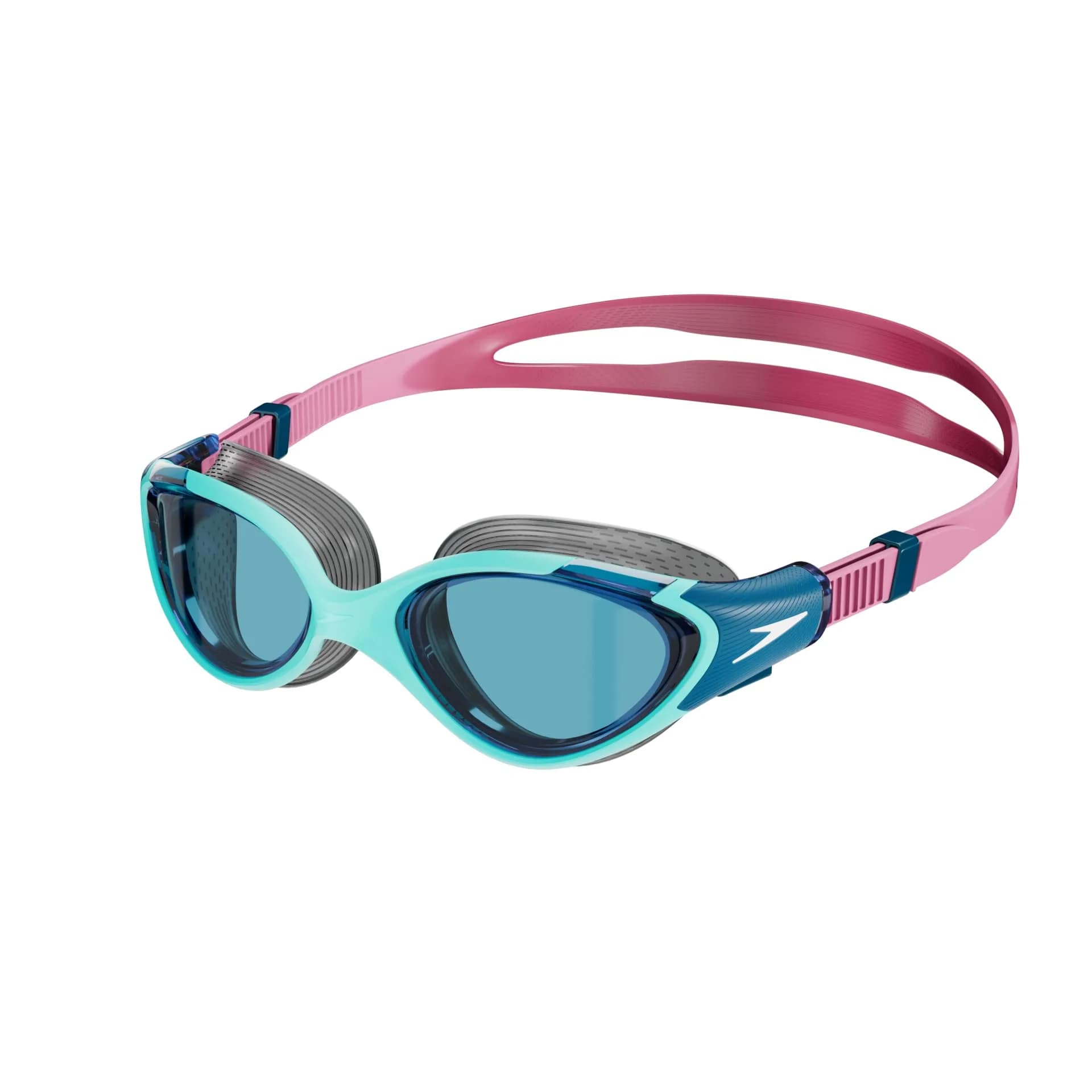 Speedo Women's Biofuse 2.0 Swim Goggles | Mirrored Blue Polycarbonate Lenses, Anti-Fog, UV Protection — Marine Blue/Peacock/Funny Pink