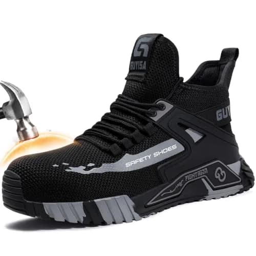 GUYISASH Steel Toe Shoes for Men Comfy Black Work Safety Shoes | Impact & Puncture Protection (120 chars) thumbnail 1