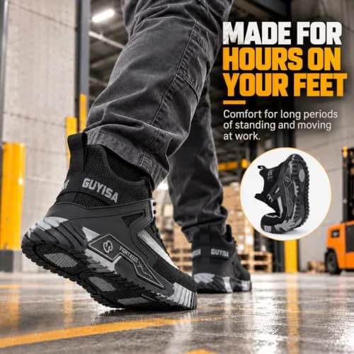 GUYISASH Steel Toe Shoes for Men Comfy Black Work Safety Shoes | Impact & Puncture Protection (120 chars) thumbnail 4