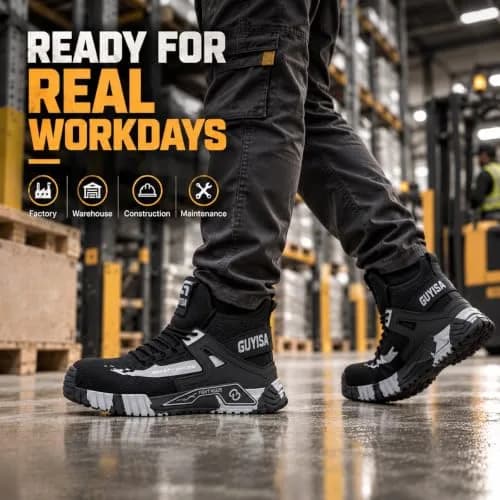 GUYISASH Steel Toe Shoes for Men Comfy Black Work Safety Shoes | Impact & Puncture Protection (120 chars) thumbnail 5