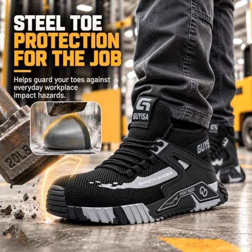 GUYISASH Steel Toe Shoes for Men Comfy Black Work Safety Shoes | Impact & Puncture Protection (120 chars) thumbnail 6