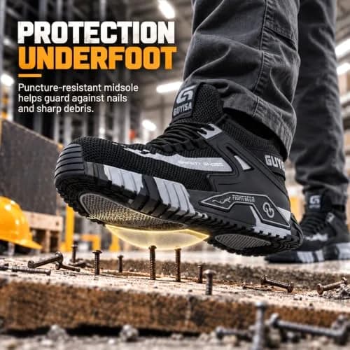 GUYISASH Steel Toe Shoes for Men Comfy Black Work Safety Shoes | Impact & Puncture Protection (120 chars) thumbnail 7