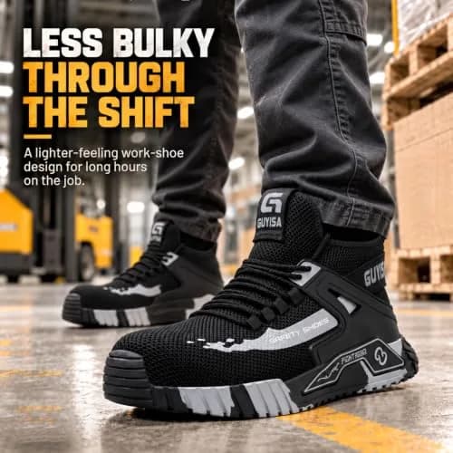 GUYISASH Steel Toe Shoes for Men Comfy Black Work Safety Shoes | Impact & Puncture Protection (120 chars) thumbnail 3