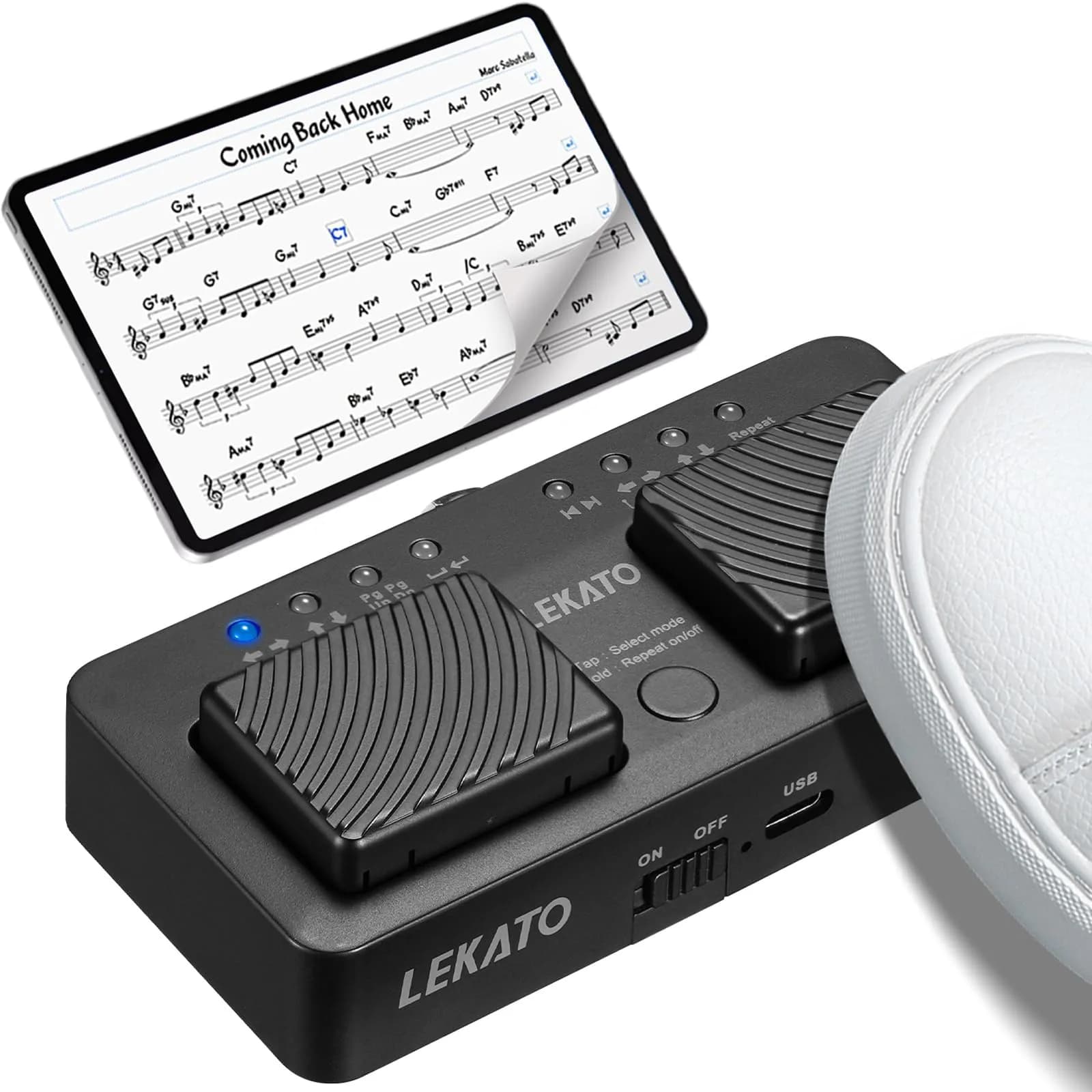 LEKATO Mini Wireless Bluetooth Page Turner Pedal, 7 Page Turning Modes | Portable Silent Music Control — Black