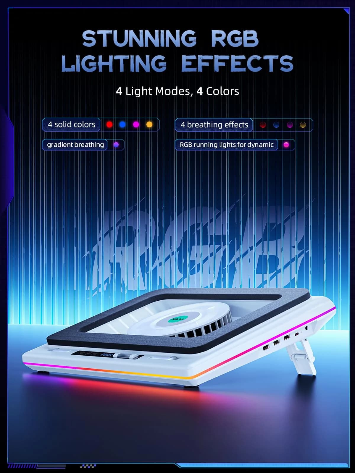 llano V12 RGB Laptop Cooling Pad, Gaming Laptop Cooler with 5.5-inch Turbofan, 44°C Drop, 36W Power, White (2.13 kg) - view 5