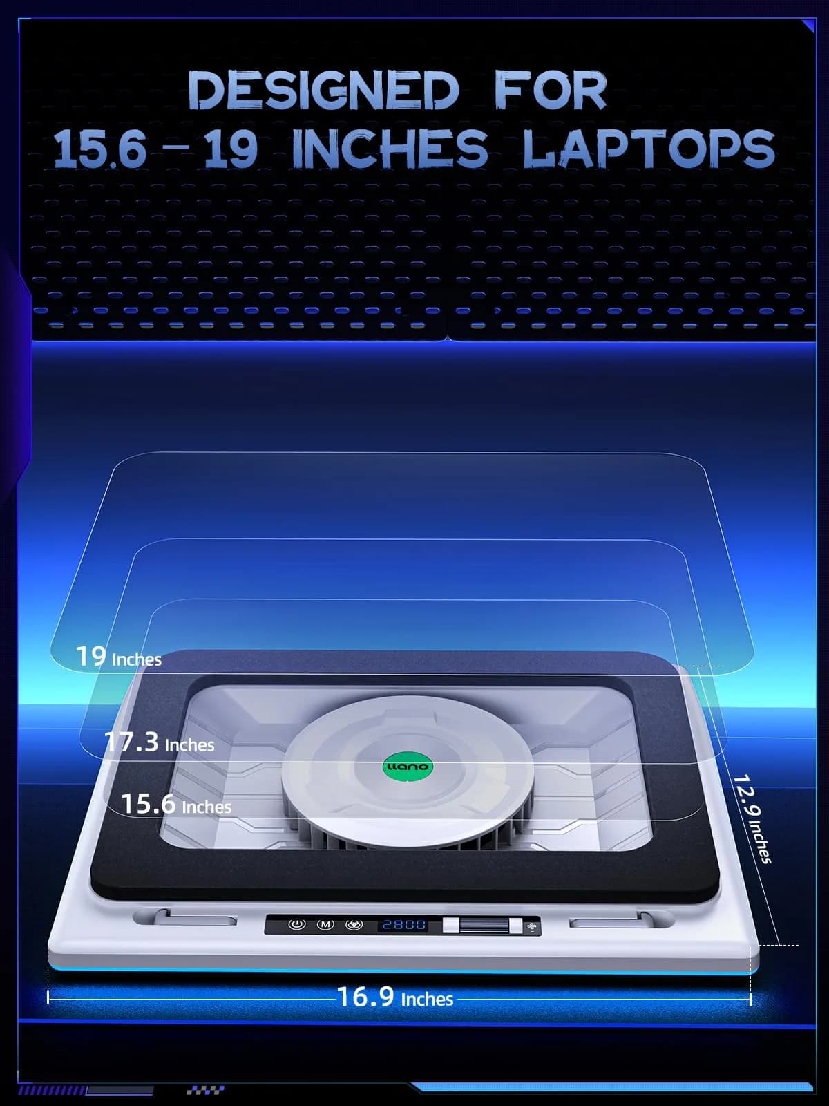 llano V12 RGB Laptop Cooling Pad, Gaming Laptop Cooler with 5.5-inch Turbofan, 44°C Drop, 36W Power, White (2.13 kg) - view 6