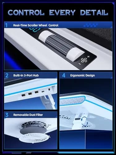llano V12 Gaming Laptop Cooling Pad with RGB 15.6-19 inch | 5.5-inch Turbofan, 3-Port USB Hub, Dust Filter - view 4