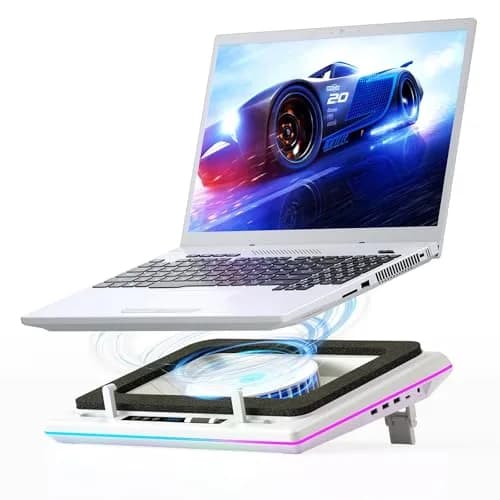 llano V12 Gaming Laptop Cooling Pad with RGB 15.6-19 inch | 5.5-inch Turbofan, 3-Port USB Hub, Dust Filter — White RGB