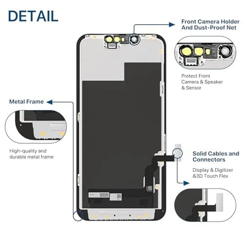FFtopu iPhone 13 Screen Replacement Kit 6.1" LCD Display with Digitizer Assembly | Full HD Screen Repair for Models A2633 A2482 A2631 A2634 A2635 thumbnail 6