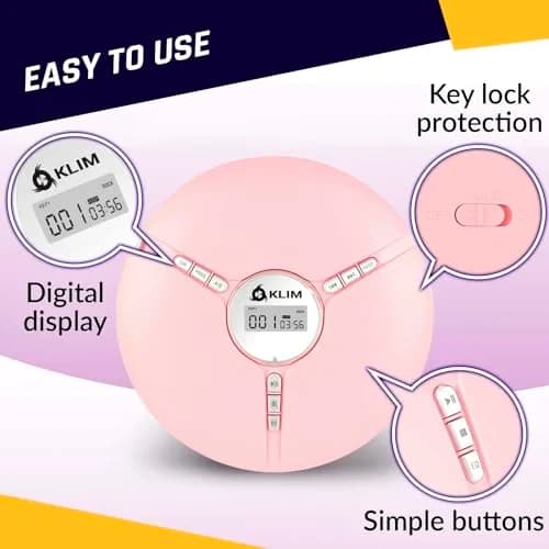 KLIM Discman Portable CD Player with Headphones, Built-in Battery, Pink | Anti-Skip Protection thumbnail 4