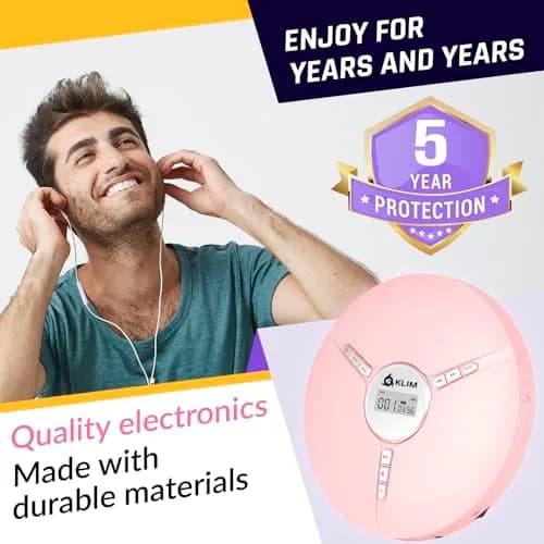 KLIM Discman Portable CD Player with Headphones, Built-in Battery, Pink | Anti-Skip Protection thumbnail 6