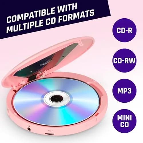 KLIM Discman Portable CD Player with Headphones, Built-in Battery, Pink | Anti-Skip Protection thumbnail 7