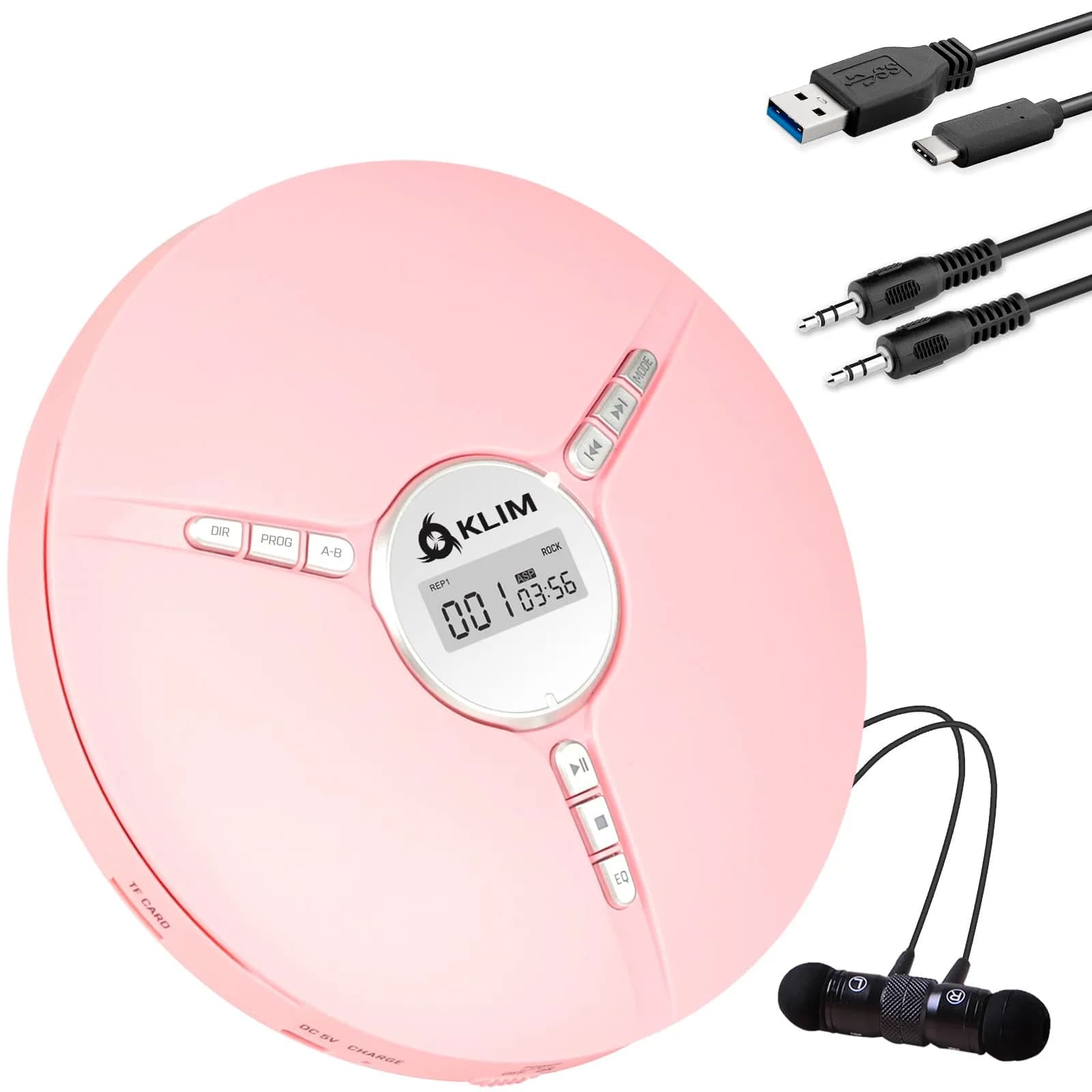 KLIM Discman Portable CD Player with Headphones, Built-in Battery, Pink | Anti-Skip Protection