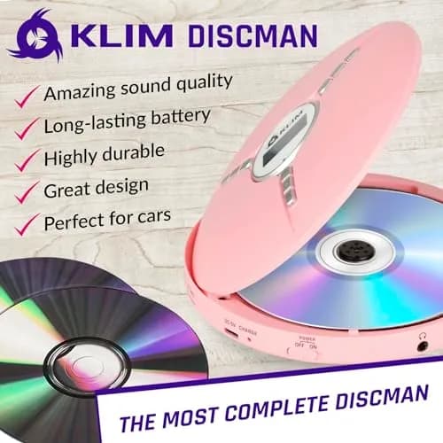 KLIM Discman Portable CD Player with Headphones, Built-in Battery, Pink | Anti-Skip Protection thumbnail 2