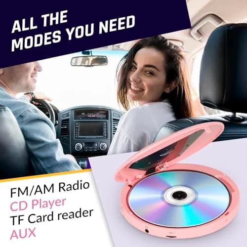 KLIM Discman Portable CD Player with Headphones, Built-in Battery, Pink | Anti-Skip Protection thumbnail 3