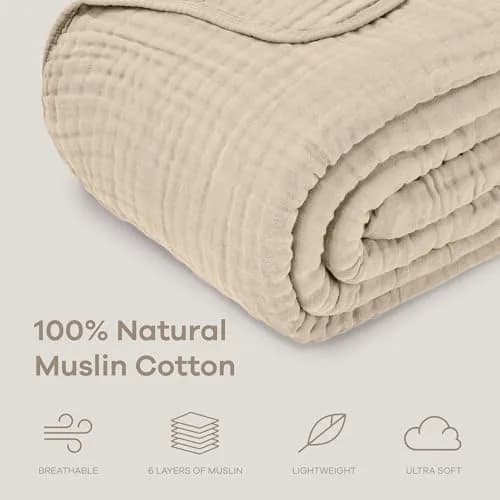 Comfy Cubs Adult Muslin Blanket 90x66” Twin | Breathable, Soft & Multi-Size Cotton Throw thumbnail 3