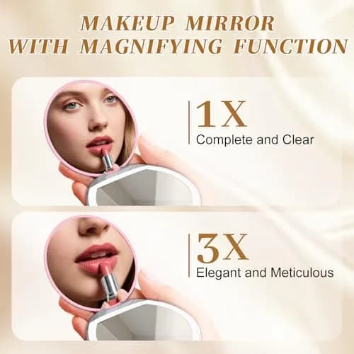 Kakuje Pink Compact Mirror with Light, 1X/3X Magnification LED Pocket Mirror | Rechargeable, Portable, Travel-Ready thumbnail 4