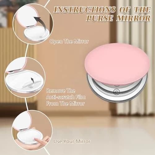 Kakuje Pink Compact Mirror with Light, 1X/3X Magnification LED Pocket Mirror | Rechargeable, Portable, Travel-Ready thumbnail 3