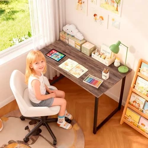 PayLessHere 32 Inch Computer Desk Brown | Sturdy Office Desk with 3 Drawers & Metal Frame thumbnail 6